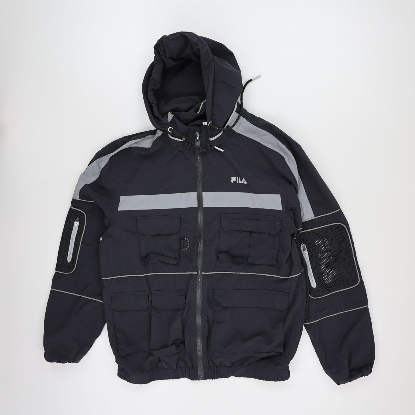 Fila Black Hooded Windbreaker Jacket Men's Medium Vintage 100% Nylon