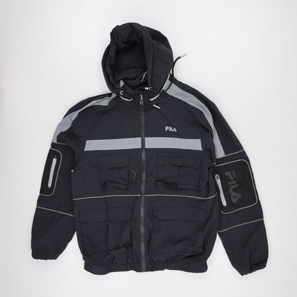 Fila Black Hooded Windbreaker Jacket Men's Medium Vintage 100% Nylon