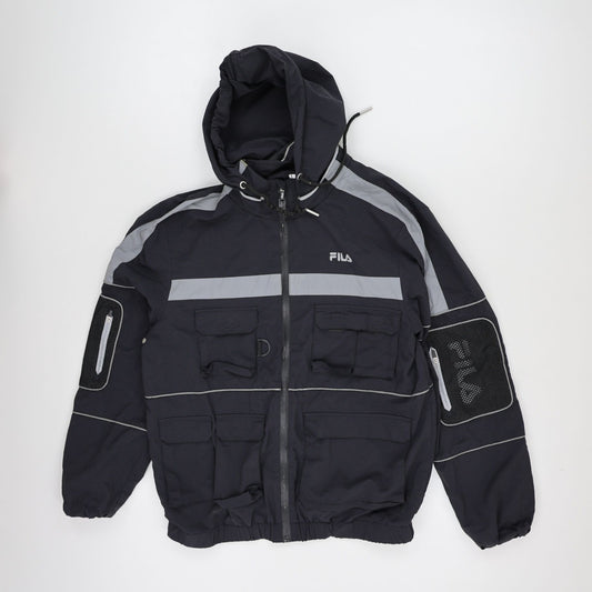Fila Black Hooded Windbreaker Jacket Men's Medium Vintage 100% Nylon