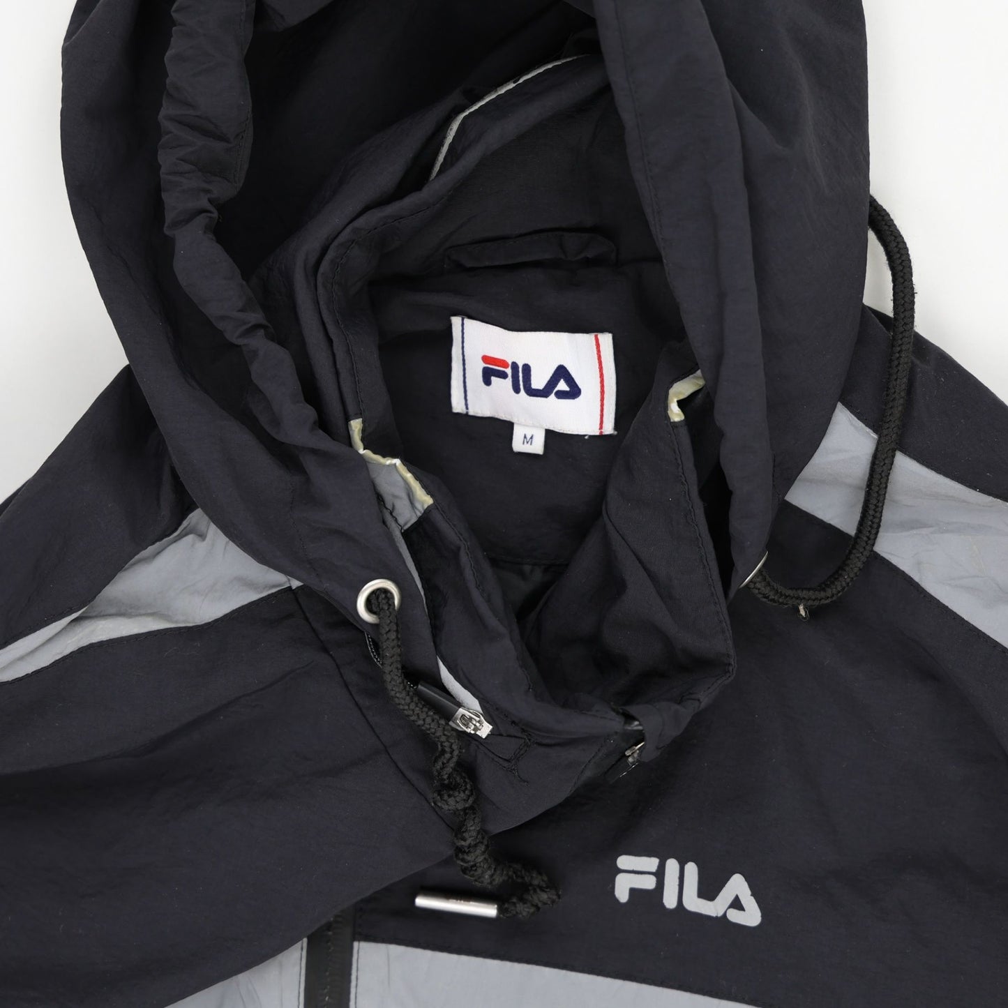 Fila Black Hooded Windbreaker Jacket Men's Medium Vintage 100% Nylon