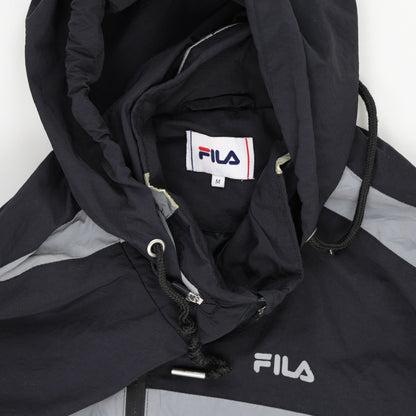 Fila Black Hooded Windbreaker Jacket Men's Medium Vintage 100% Nylon