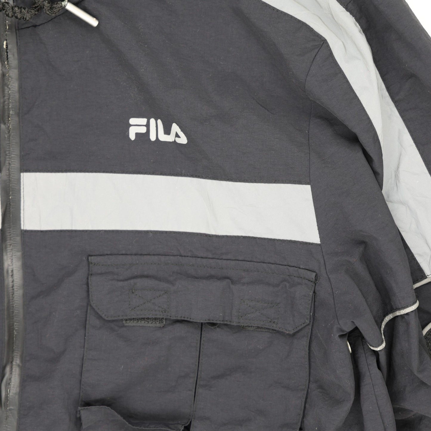 Fila Black Hooded Windbreaker Jacket Men's Medium Vintage 100% Nylon