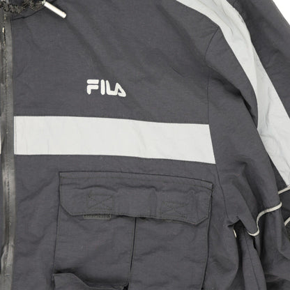 Fila Black Hooded Windbreaker Jacket Men's Medium Vintage 100% Nylon