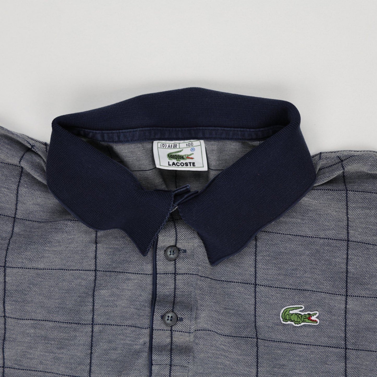 Lacoste Grey Checked Polo Shirt for Men Size L Cotton