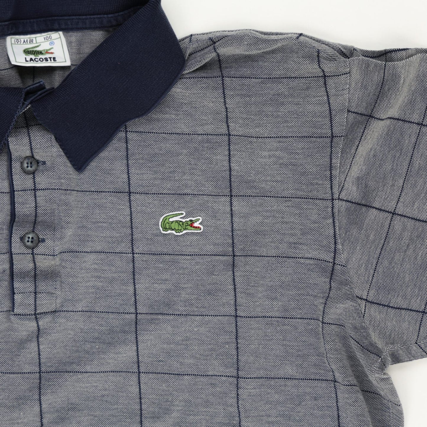 Lacoste Grey Checked Polo Shirt for Men Size L Cotton