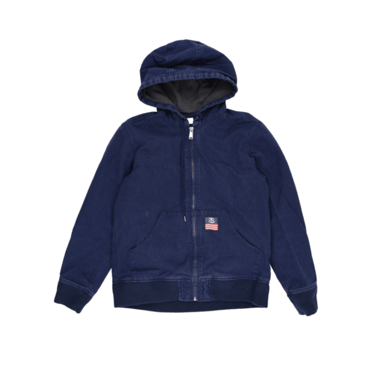 Stussy Navy Hooded Zip Jacket Unisex Medium Youth Cotton Blend