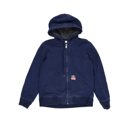 Stussy Navy Hooded Zip Jacket Unisex Medium Youth Cotton Blend