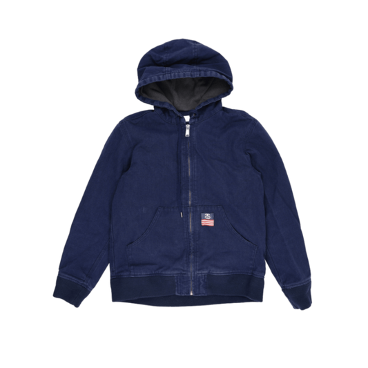 Stussy Navy Hooded Zip Jacket Unisex Medium Youth Cotton Blend