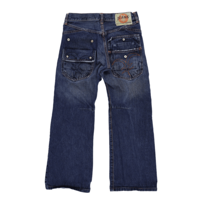 Michiko Koshino Vintage Wide Leg Denim Trousers Blue 32W Cotton Denim