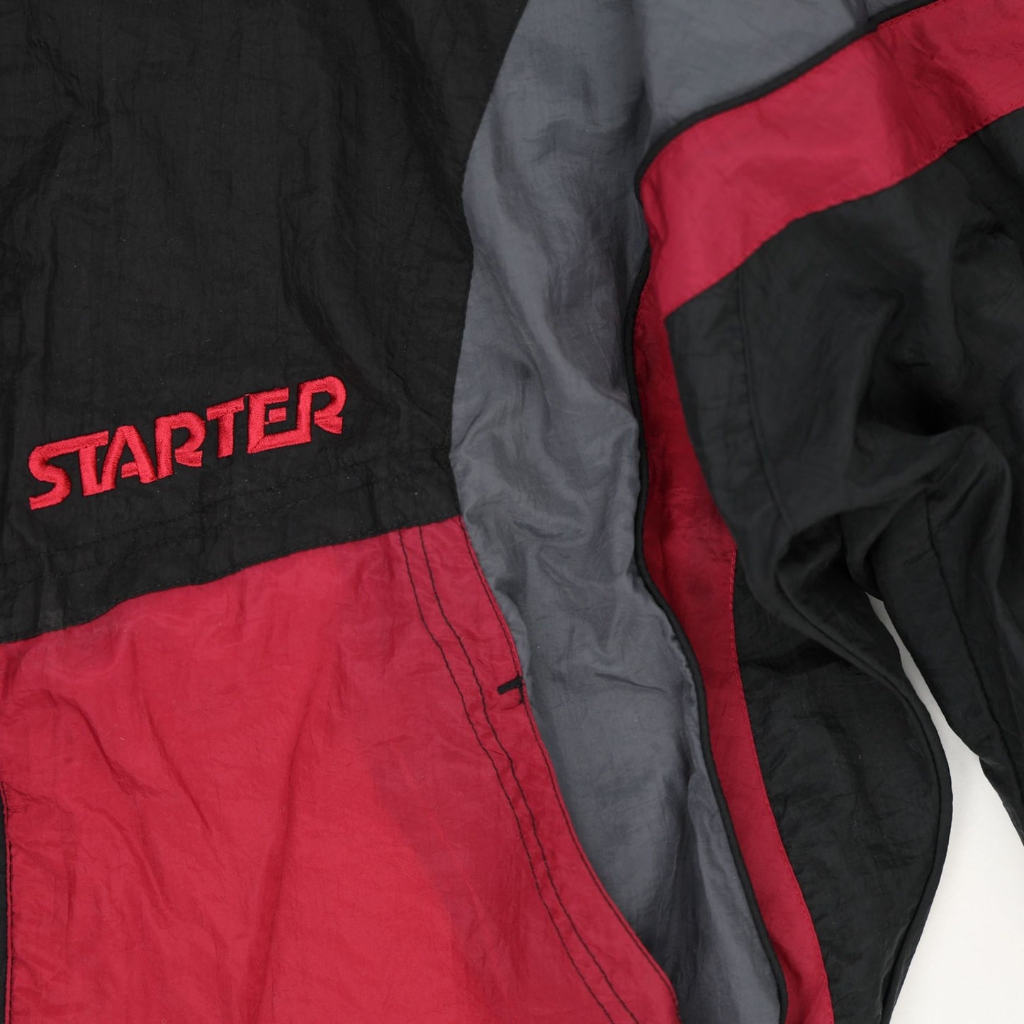 Starter Vintage Colourblock Windbreaker Jacket Black Red Grey Large Nylon