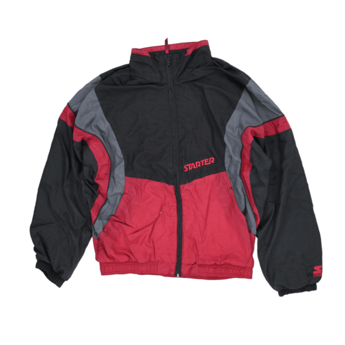 Starter Vintage Colourblock Windbreaker Jacket Black Red Grey Large Nylon