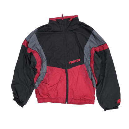 Starter Vintage Colourblock Windbreaker Jacket Black Red Grey Large Nylon