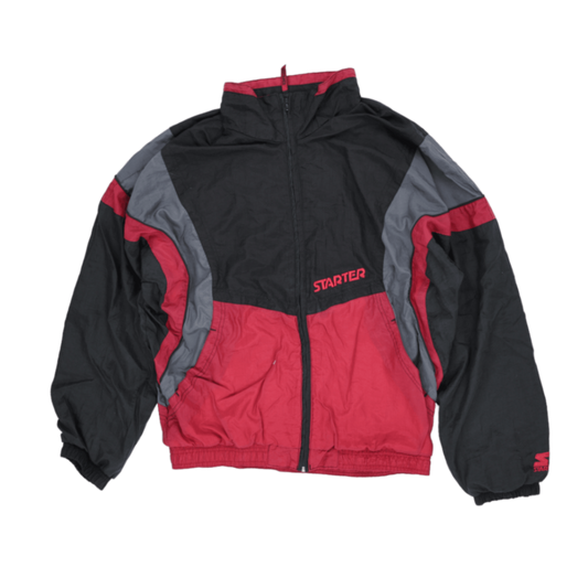 Starter Vintage Colourblock Windbreaker Jacket Black Red Grey Large Nylon