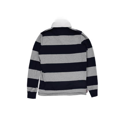 Tommy Hilfiger Navy Grey Striped Rugby Polo Shirt Men Size Small Cotton
