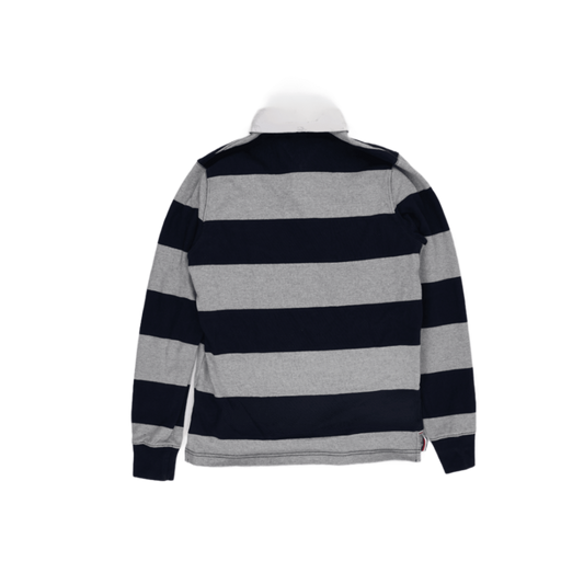 Tommy Hilfiger Navy Grey Striped Rugby Polo Shirt Men Size Small Cotton