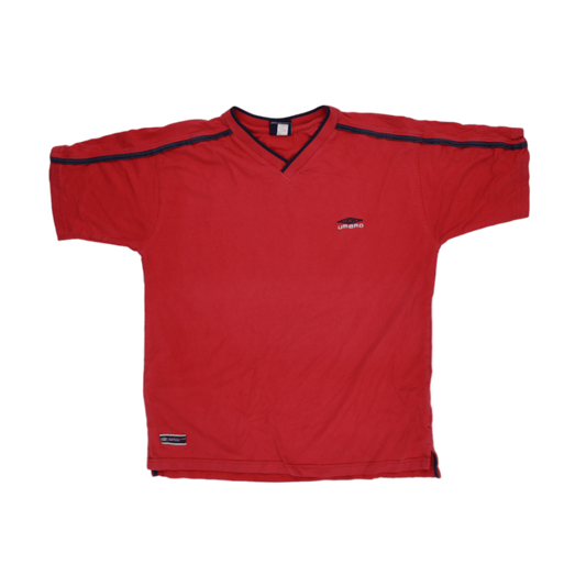 Umbro Vintage Red Cotton V-Neck Men's T-Shirt Large Sportswear