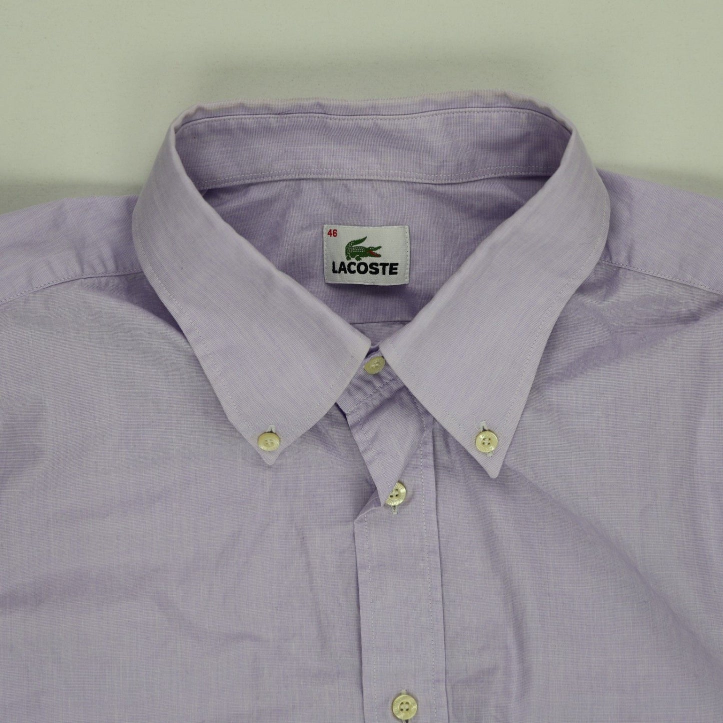 Lacoste Lilac Cotton Button Up Long Sleeve Shirt Size 46 Large Vintage