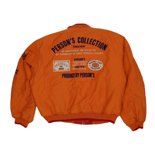 Person's Collection Vintage Orange Bomber Jacket Men's Size L Polyester Blend