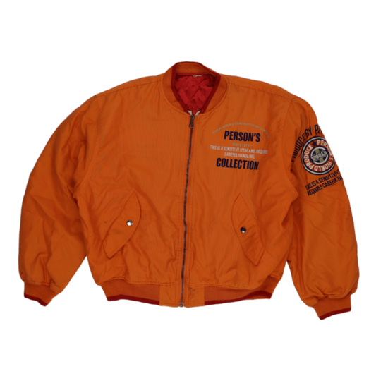 Person's Collection Vintage Orange Bomber Jacket Men's Size L Polyester Blend