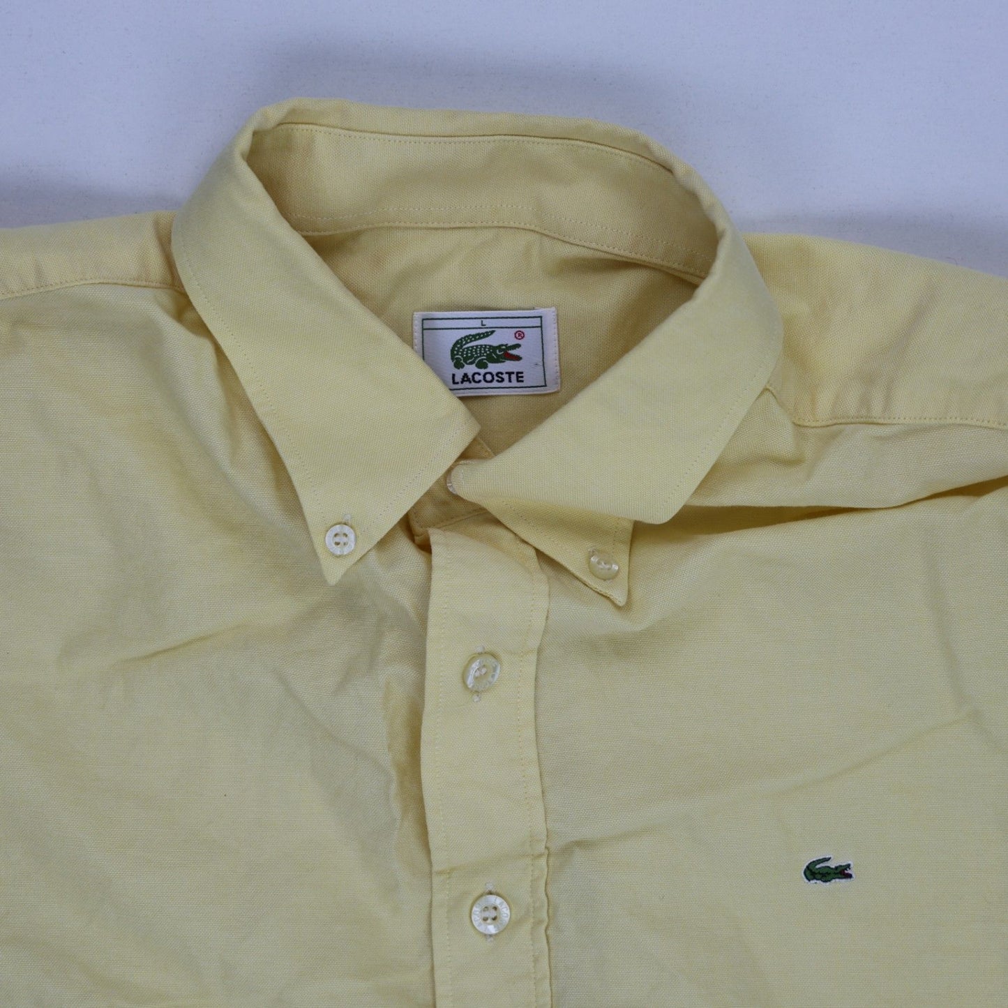Lacoste Men's Yellow Cotton Button Down Shirt Size L Vintage Long Sleeve