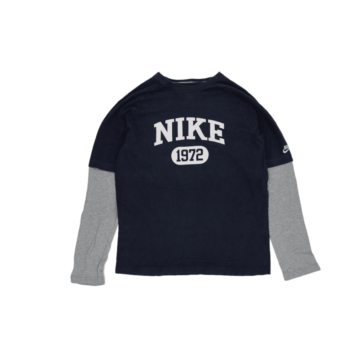 Nike 1972 Long Sleeve T-Shirt Navy Grey Medium Cotton Casual Crew Neck