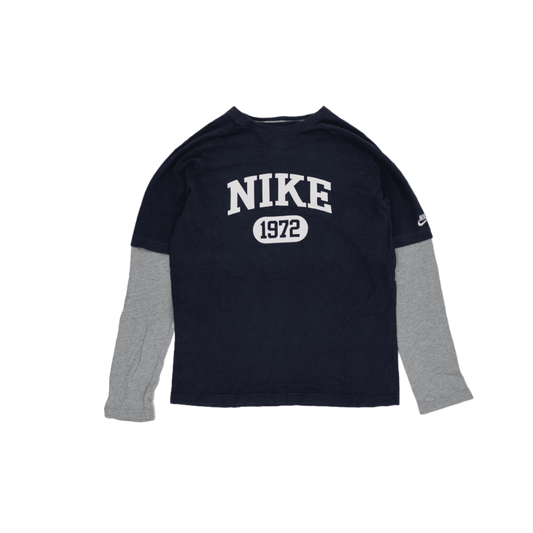 Nike 1972 Long Sleeve T-Shirt Navy Grey Medium Cotton Casual Crew Neck
