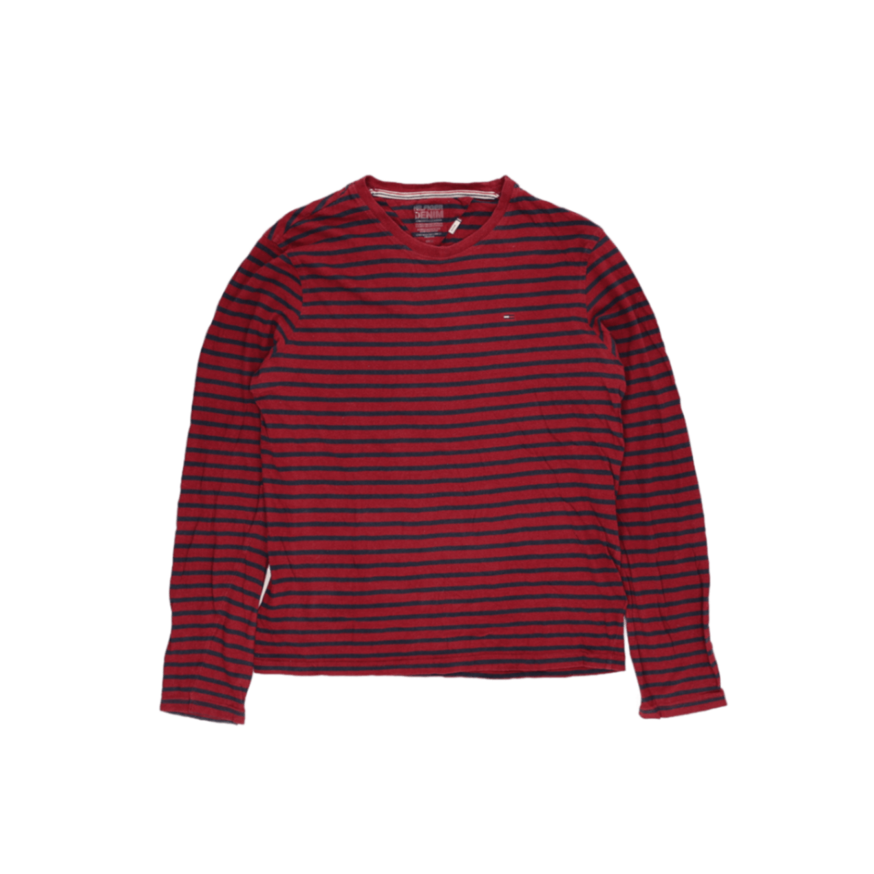 Tommy Hilfiger Casual Striped Long Sleeve T-Shirt Red Navy Size Medium Cotton