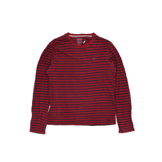 Tommy Hilfiger Casual Striped Long Sleeve T-Shirt Red Navy Size Medium Cotton