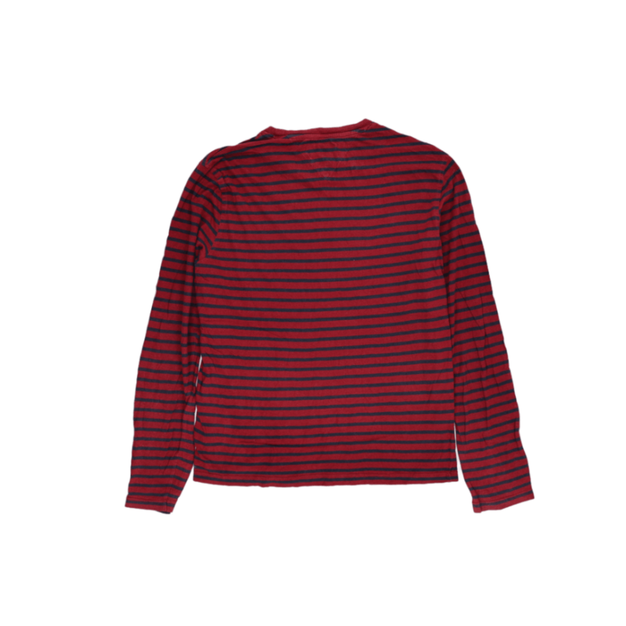 Tommy Hilfiger Casual Striped Long Sleeve T-Shirt Red Navy Size Medium Cotton