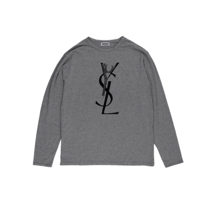 Yves Saint Laurent Grey Long Sleeve T-Shirt Men's Size M Cotton Crew Neck