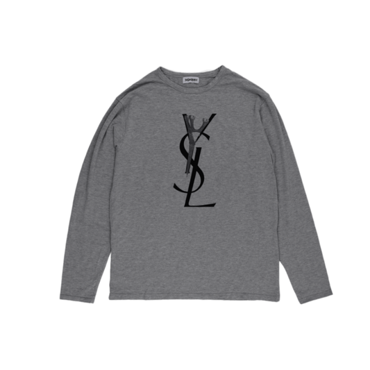 Yves Saint Laurent Grey Long Sleeve T-Shirt Men's Size M Cotton Crew Neck