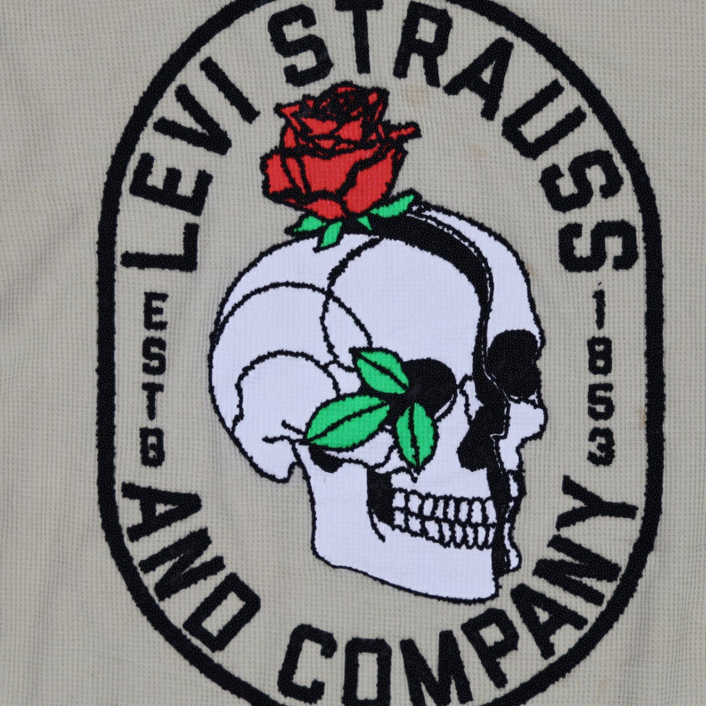 Levi's Skull & Rose Graphic Raglan Long Sleeve T-Shirt Beige Black XL 60% Cotton 40% Polyester