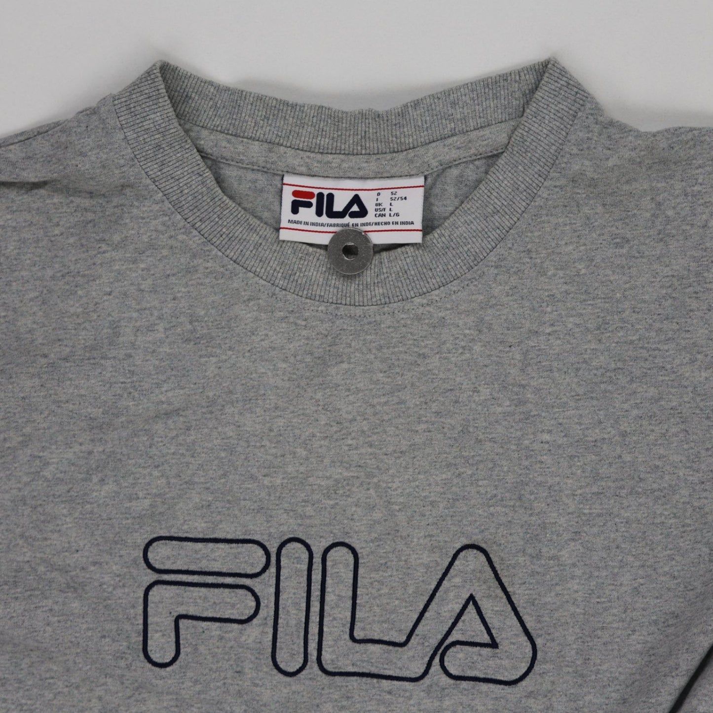 Fila Grey Cotton Logo T-Shirt Men's Large Crew Neck Short Sleeve