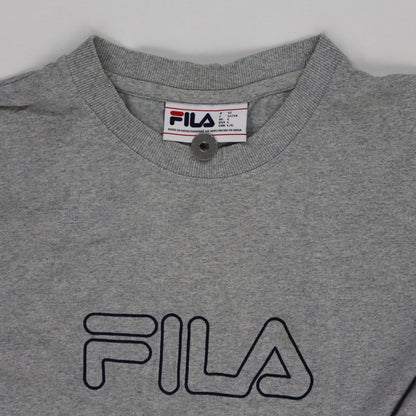 Fila Grey Cotton Logo T-Shirt Men's Large Crew Neck Short Sleeve
