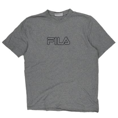 Fila Grey Cotton Logo T-Shirt Men's Large Crew Neck Short Sleeve