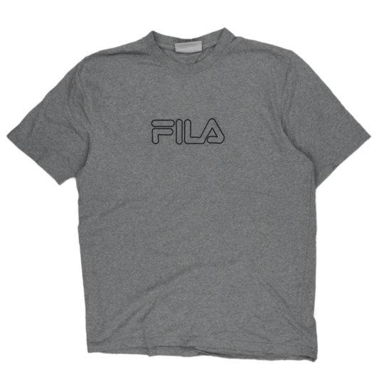Fila Grey Cotton Logo T-Shirt Men's Large Crew Neck Short Sleeve