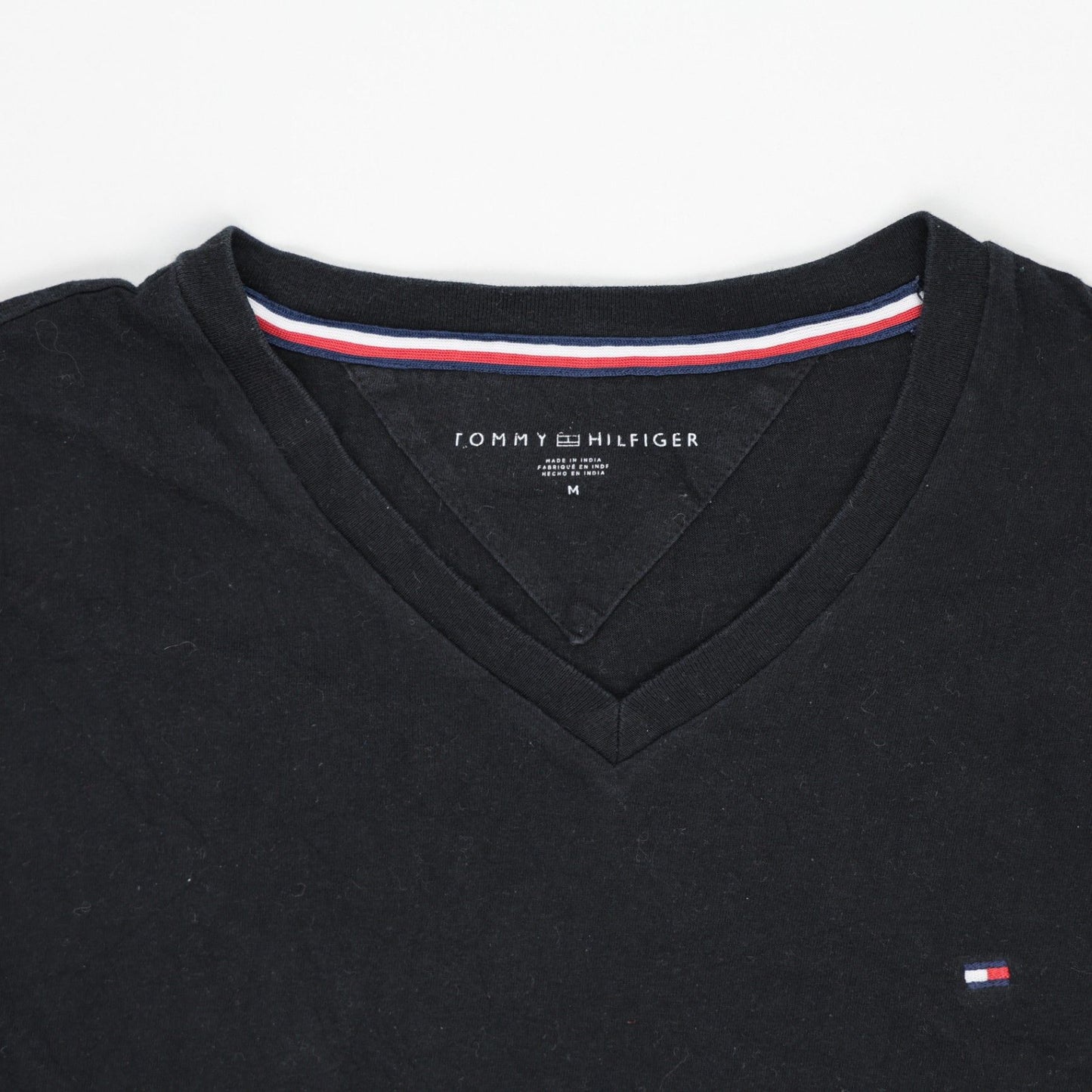 Tommy Hilfiger Black V-Neck Short Sleeve T-Shirt for Men Size M 100 Percent Cotton Casual Wear
