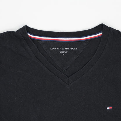 Tommy Hilfiger Black V-Neck Short Sleeve T-Shirt for Men Size M 100 Percent Cotton Casual Wear