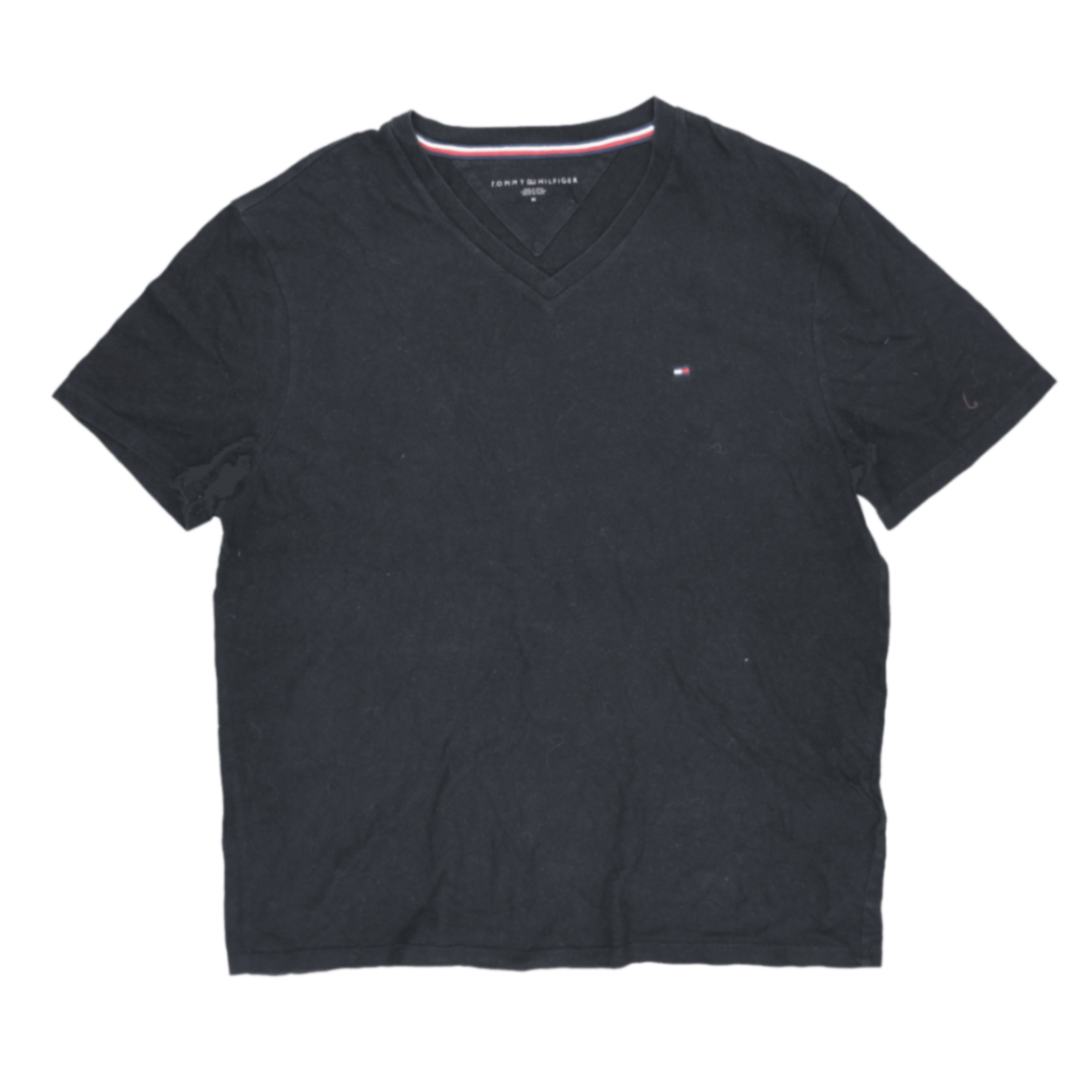 Tommy Hilfiger Black V-Neck Short Sleeve T-Shirt for Men Size M 100 Percent Cotton Casual Wear