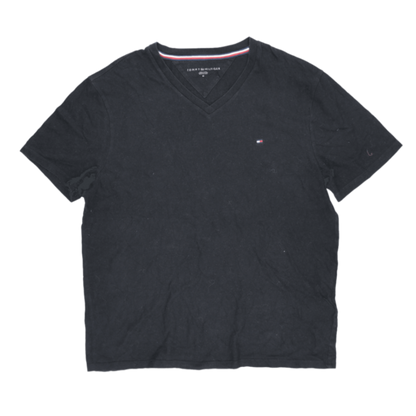 Tommy Hilfiger Black V-Neck Short Sleeve T-Shirt for Men Size M 100 Percent Cotton Casual Wear