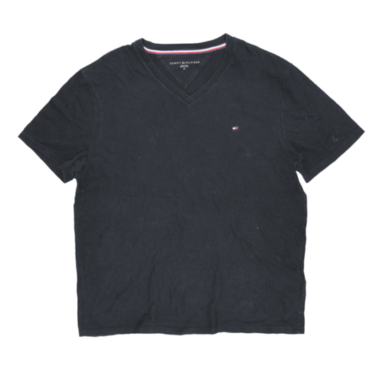 Tommy Hilfiger Black V-Neck Short Sleeve T-Shirt for Men Size M 100 Percent Cotton Casual Wear