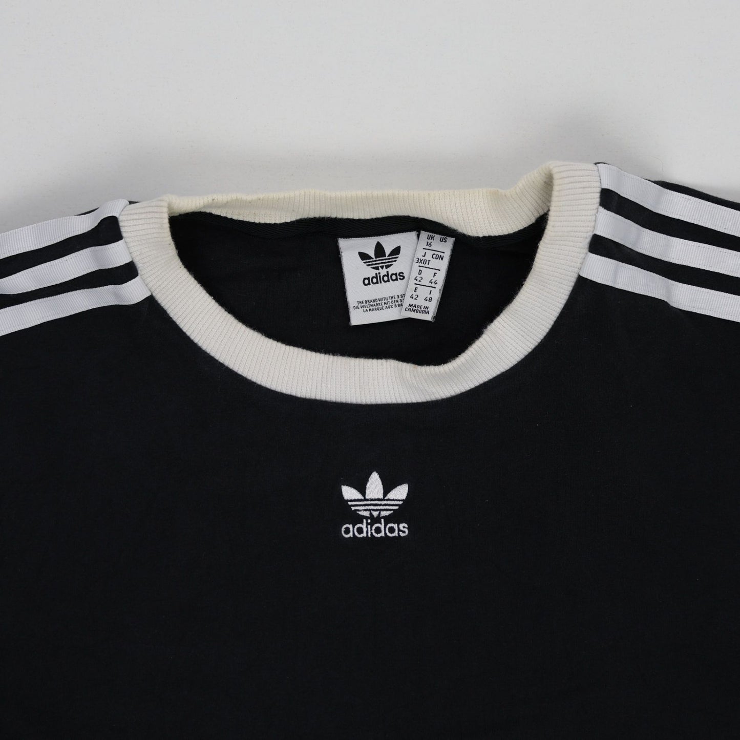 adidas Originals Black Long Sleeve T-shirt XL Cotton Blend Crew Neck 3-Stripes