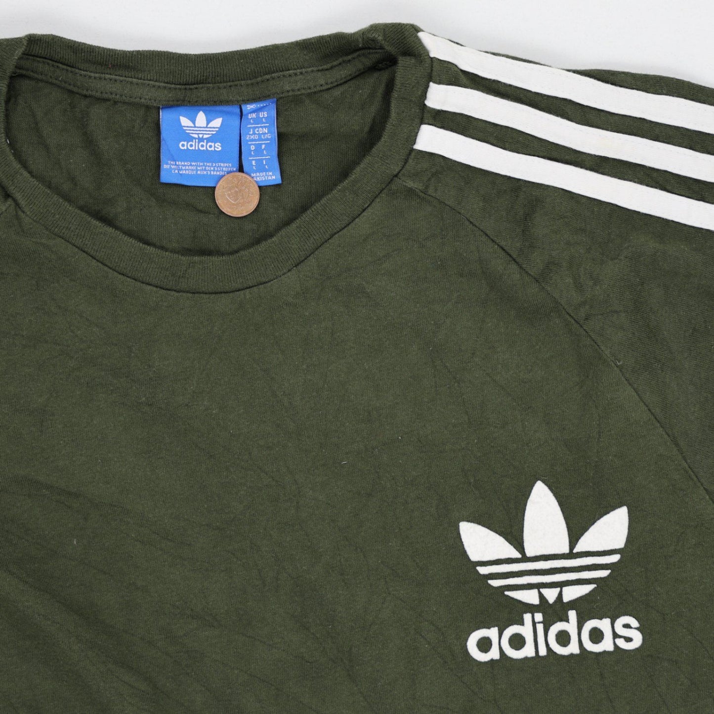 adidas Originals Khaki Long Sleeve Trefoil Logo Shirt Large Cotton Streetwear