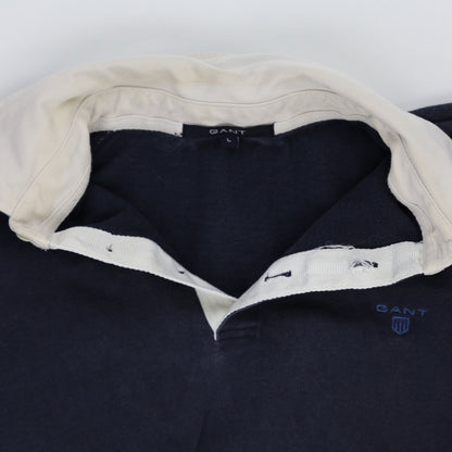 GANT Navy Long Sleeve Rugby Polo Shirt for Men Size L 100% Cotton