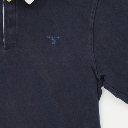 GANT Navy Long Sleeve Rugby Polo Shirt for Men Size L 100% Cotton