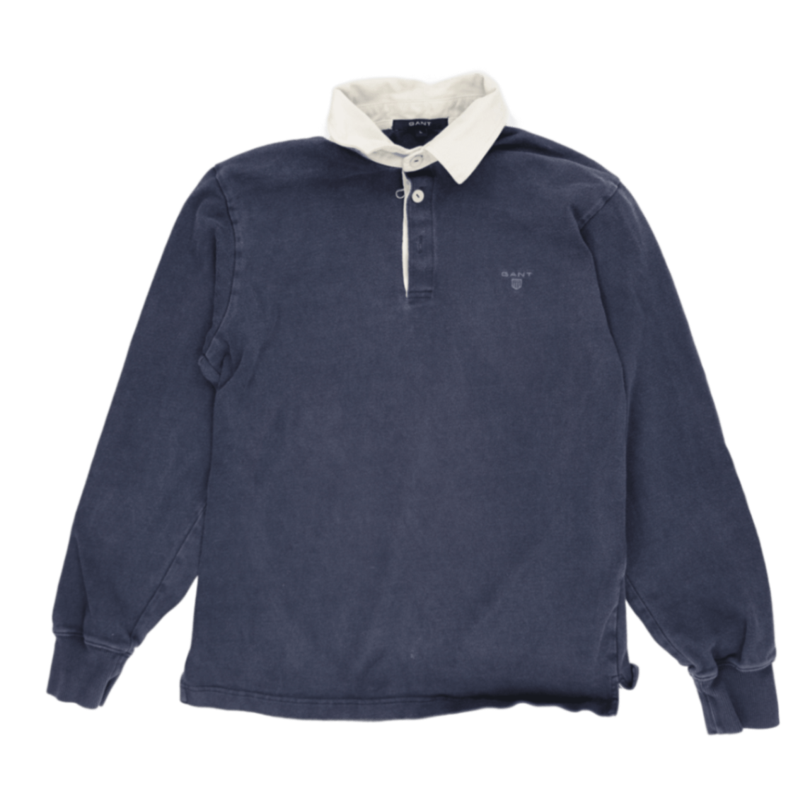 GANT Navy Long Sleeve Rugby Polo Shirt for Men Size L 100% Cotton