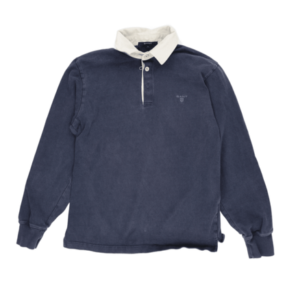GANT Navy Long Sleeve Rugby Polo Shirt for Men Size L 100% Cotton