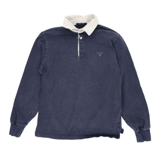GANT Navy Long Sleeve Rugby Polo Shirt for Men Size L 100% Cotton