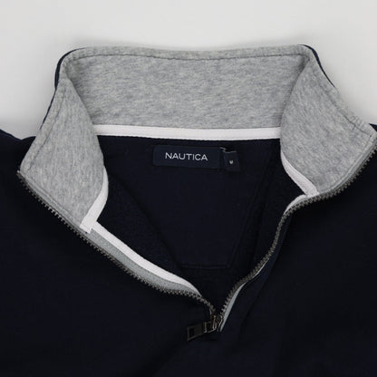 Nautica Navy Blue Quarter Zip Sweatshirt Men's Medium Cotton Blend Mock Neck Vintage