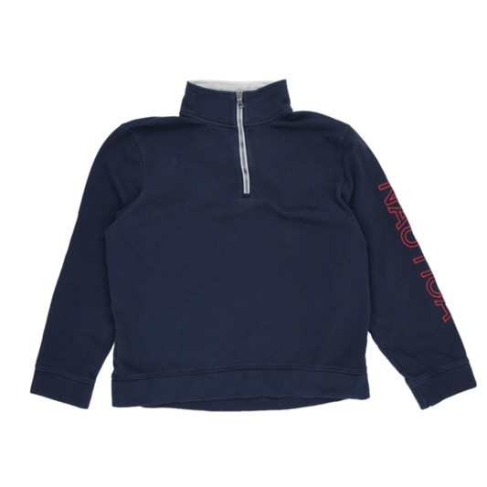 Nautica Navy Blue Quarter Zip Sweatshirt Men's Medium Cotton Blend Mock Neck Vintage